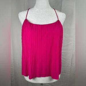 A New Day Magenta Pink Pleated Blouse Tank Medium Straps Criss Cross Racer Back